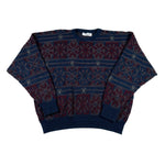 Vintage 80's Jantzen Blue &amp; Maroon Floral Block Knit Sweater