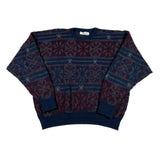 Vintage 80's Jantzen Blue &amp; Maroon Floral Block Knit Sweater