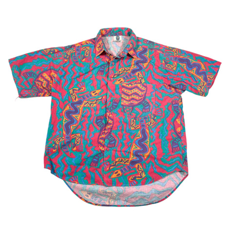 Vintage 80's KatManDo Abstract Tribal Print Short Sleeve Shirt