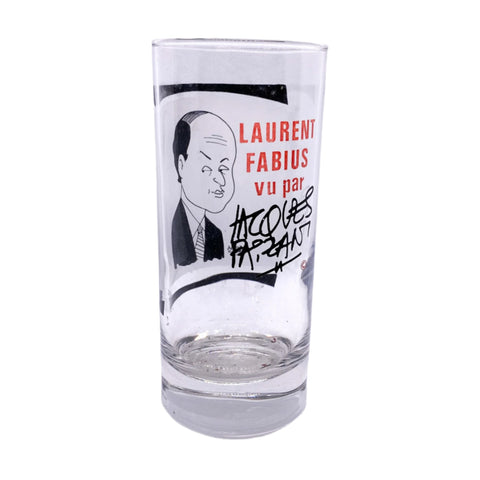 Vintage 80's Laurent Fabius by Jacques Faizant Political Caricature Glass 
