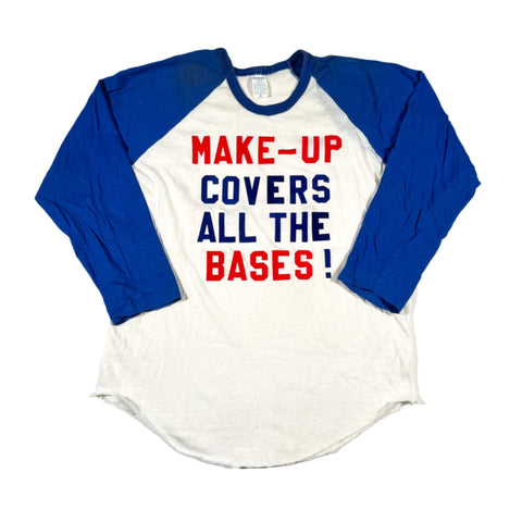 Vintage 80's Make-Up Covers All The Bases Flocked Raglan T-Shirt
