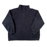 Dark gray fleece pullover with a quarter zip on a white background