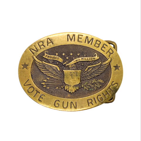 Vintage 80's NRA Member "Vote Gun Rights" Brass Belt Buckle