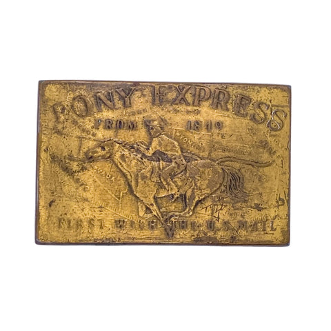 Vintage 80's Pony Express Brass Belt Buckle