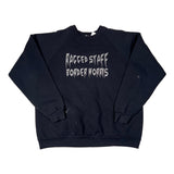 Black sleeveless shirt with white text on a white background