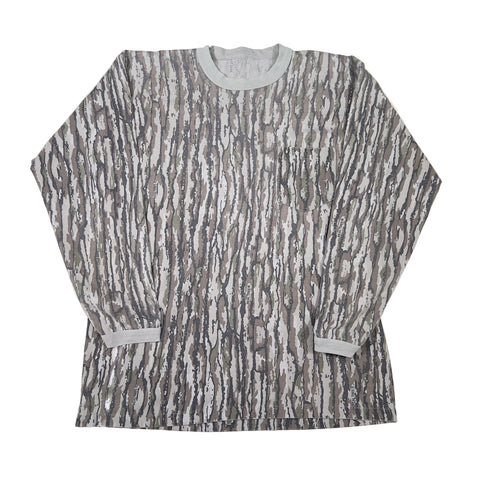 Long-sleeve shirt with a gray and white pattern on a white background