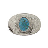 Vintage 80's Silver-Tone Western Faux Turquoise Stone Inlay Belt Buckle