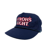 Navy blue cap with 'Stroh's Light' text on a white background