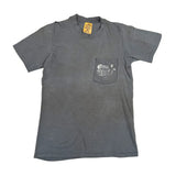 Gray t-shirt with a pocket and visible brand logo on a white background
