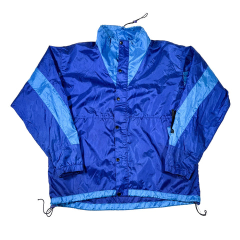 Blue raincoat with a white background