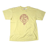 Yellow t-shirt with a red graphic on a white background
