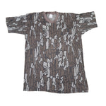 Camouflage-patterned t-shirt on a white background