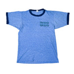 Blue t-shirt with text on a white background