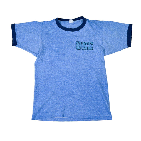 Blue t-shirt with text on a white background