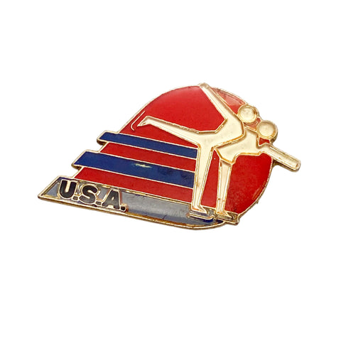 Vintage 80's USA Figure Skating Pair Red White Blue Enamel Pin