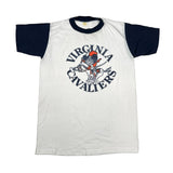 White and navy blue t-shirt with 'Virginia Cavaliers' logo on a white background