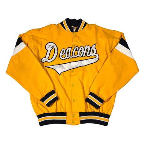 Yellow jacket with 'Deacons' text on a white background