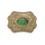 Vintage 80's Western Green Stone Inlay & Floral Scrollwork Belt Buckle