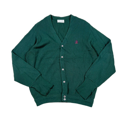 Vintage 80s IZOD Forest Green Embroidered Logo Cardigan Sweater