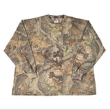 Camouflage-patterned long-sleeve shirt on a white background