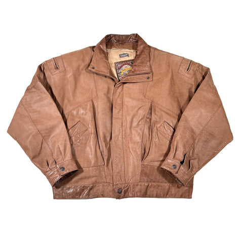 Brown leather jacket on a white background