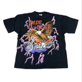 Black t-shirt with an eagle and motorcycle graphic and 'Ride the Best' text on a white background