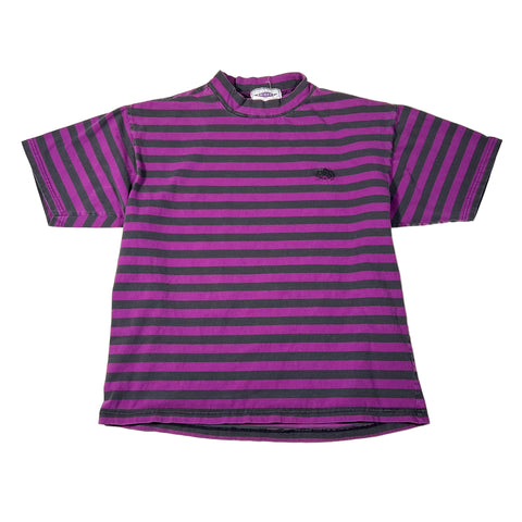 Purple and gray striped shirt on a white background