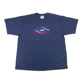 Blue t-shirt with a logo on a white background