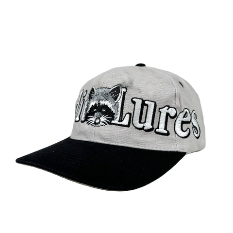 Gray cap with black brim and 'Lures' branding on a white background