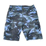 Vintage 90’s Blue Camo Cargo Shorts Distressed Utility Fit 38 Shorts