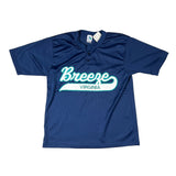 Blue sports jersey with 'Breeze Virginia' text on a white background