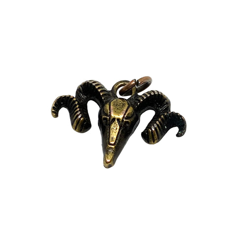 Bronze ram head pendant on a white textured background