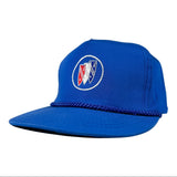 Blue cap with a logo on a white background
