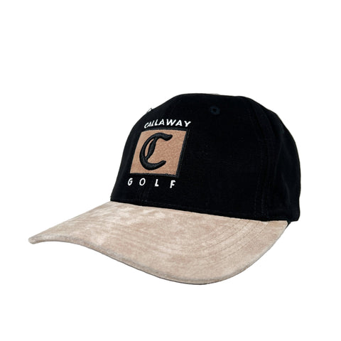 Black and beige cap with Callaway Golf logo on a white background