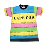 Colorful t-shirt with 'CAPE COD' text on a white background