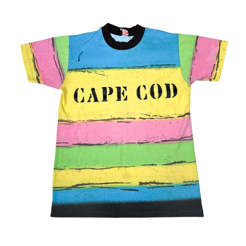 Colorful t-shirt with 'CAPE COD' text on a white background