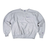 Gray sweatshirt with brand logos on a white background
