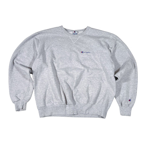 Gray sweatshirt with brand logos on a white background