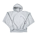 Gray hoodie with brand logo on a white background
