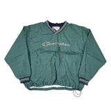 Green jacket with a brand logo on a white surface