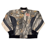 Camouflage jacket with a logo on a white background