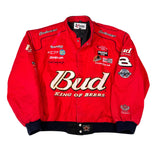 Red jacket with Budweiser and other brand logos on a white background