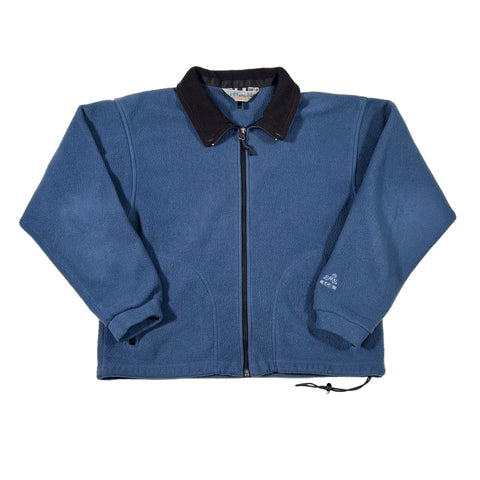 Blue jacket with black collar on a white background