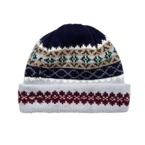 Vintage 90s Rockabilly Fair Isle Print Chunky Knit Winter Beanie Hat Cap Adult Black & White Traditional Nordic Winter Hat for Men and  main image 3