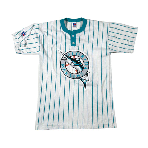 Vintage 90's Florida Marlins Russell Athletic Pinstripe Henley T-Shirt