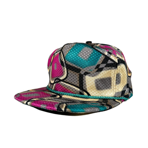 Vintage 90's Fresh to Def Abstract Squares Retro Rope Hat