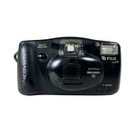 Black Fujifilm camera on a white background