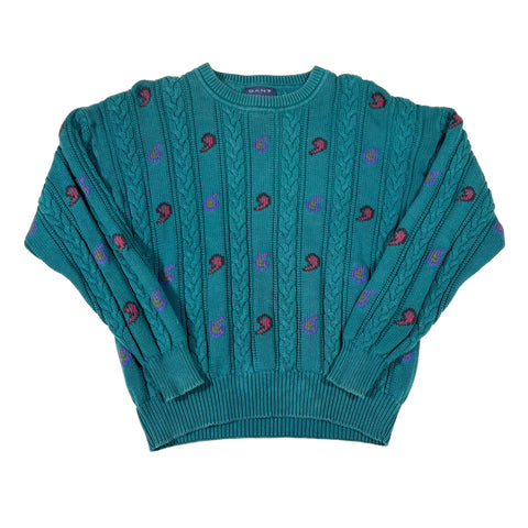 Vintage 90’s GANT Teal Cable Knit Paisley Sweater
