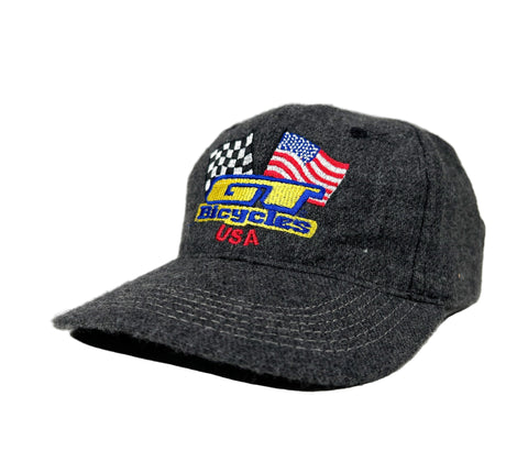 Gray cap with embroidered logo and text on a white background