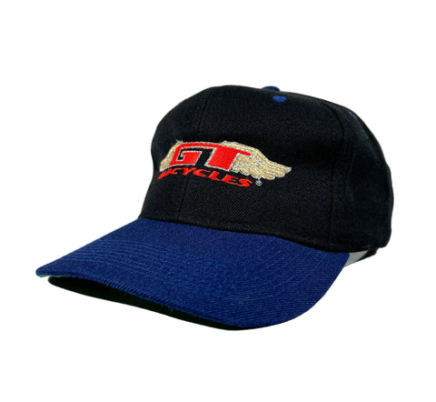 Black and blue cap with a logo on a white background